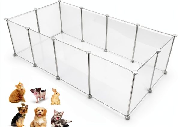 HOMICKER Transparent Pet Playpen Adjustable-0