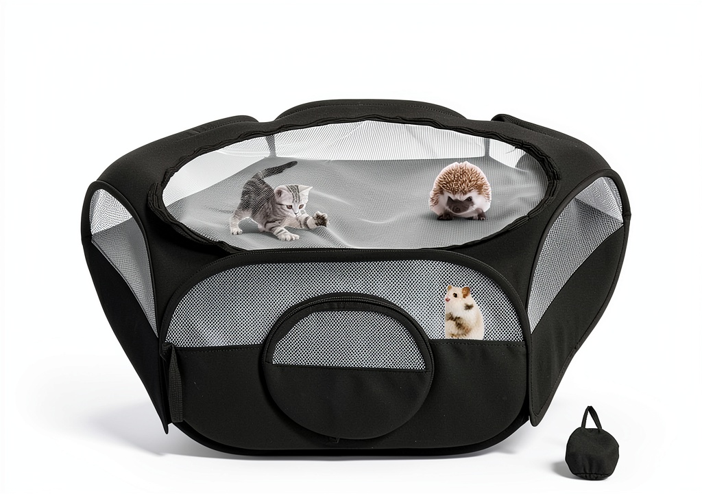 Deapeey small animal playpen set up in a living room