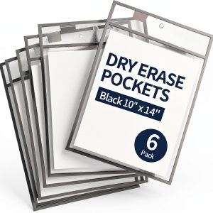 Dry Erase Pocket Ufmarine B6812 Black 10x13 Inch 6-Pack-0