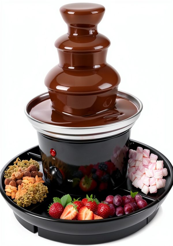 Chocolate Fountain 3-Tier Fondue Machine with Forks Fruit Plate 1lb-0