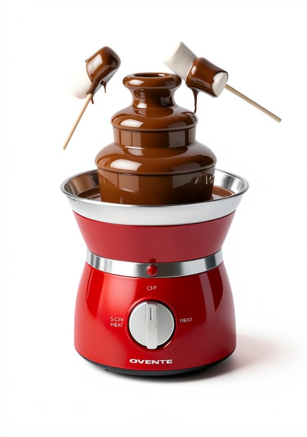 OVENTE 3 Tier Chocolate Fondue Fountain Machine, Stainless Steel Electric Mini Choco Warmer for Parties, Melts Cheese, Liqueurs, Dip Strawberries, Apple Wedges, Vegetables, Candy and More, Red CFS73R-1