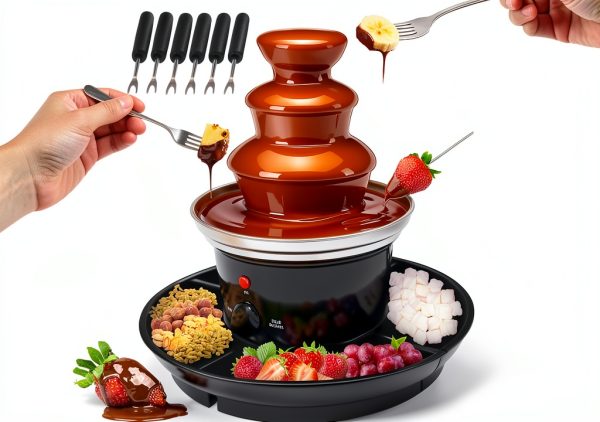 Chocolate Fondue Fountain EALNMIATE 40W 1lb Stainless Steel 6 Forks-0