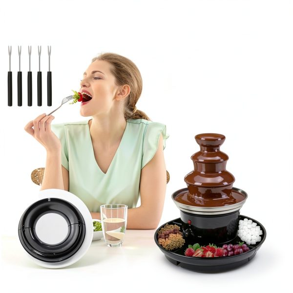 3 Tier Chocolate Fountain FeRepeer 16oz Fondue Set with 5 Forks-1