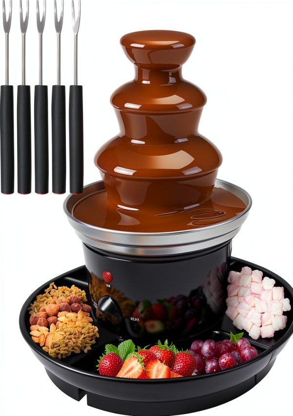 3 Tier Chocolate Fountain FeRepeer 16oz Fondue Set with 5 Forks-0