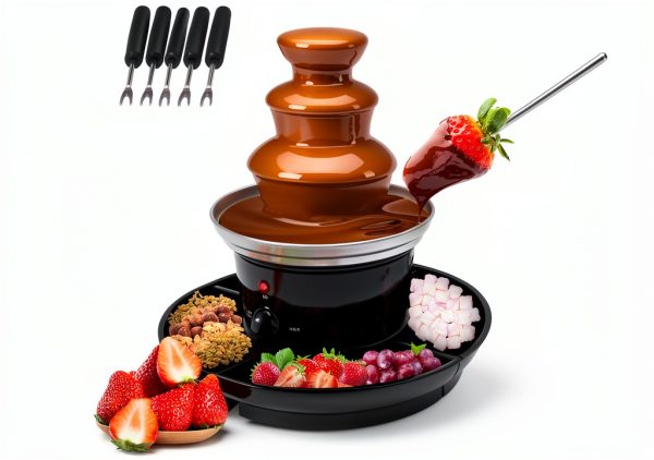 Chocolate Fountain SJXHRFXY 3-Tier Black Stainless Steel 1lb Capacity-0