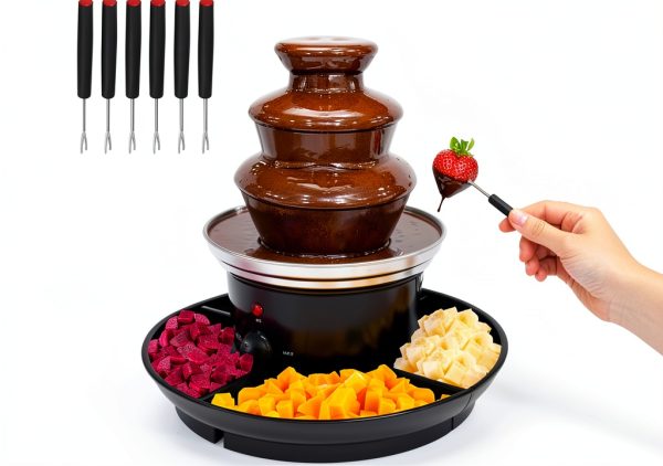 Chocolate Fountain CHNWOD 3-Tier Black 18.5in Height-0